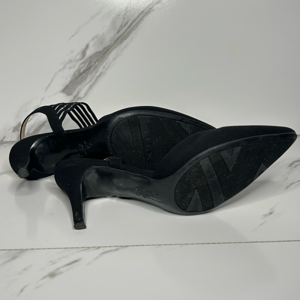 Life Stride Black Heels with White Striped Straps Size 8 - Picture 6 of 8
